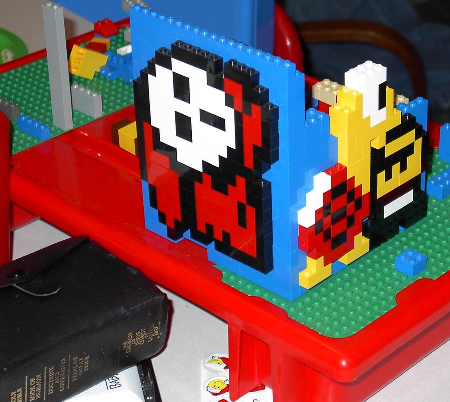 back of obilisk with Shy Guy, MB koopa and SMB3 mini-goomba